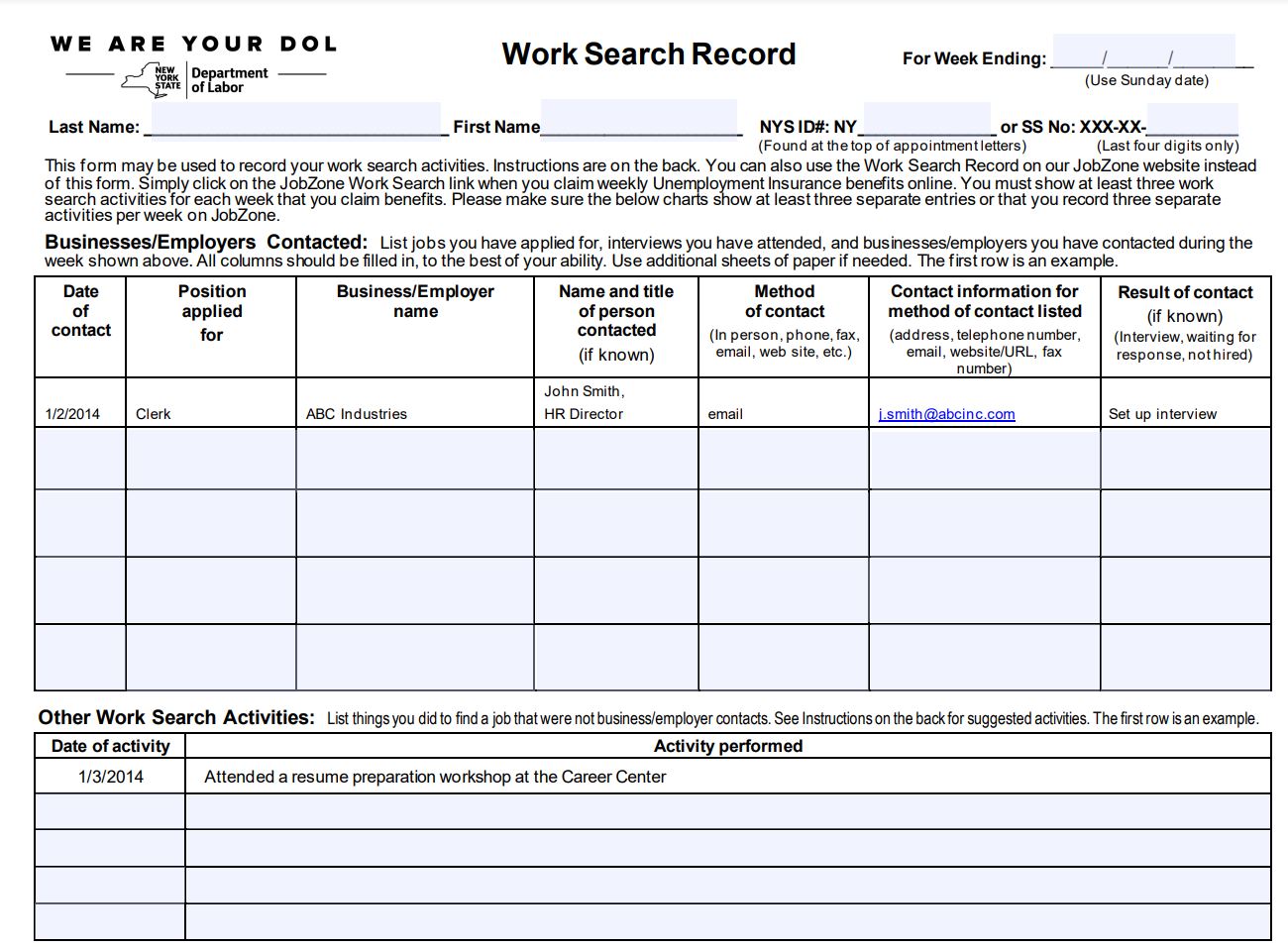 NY Work Search Form